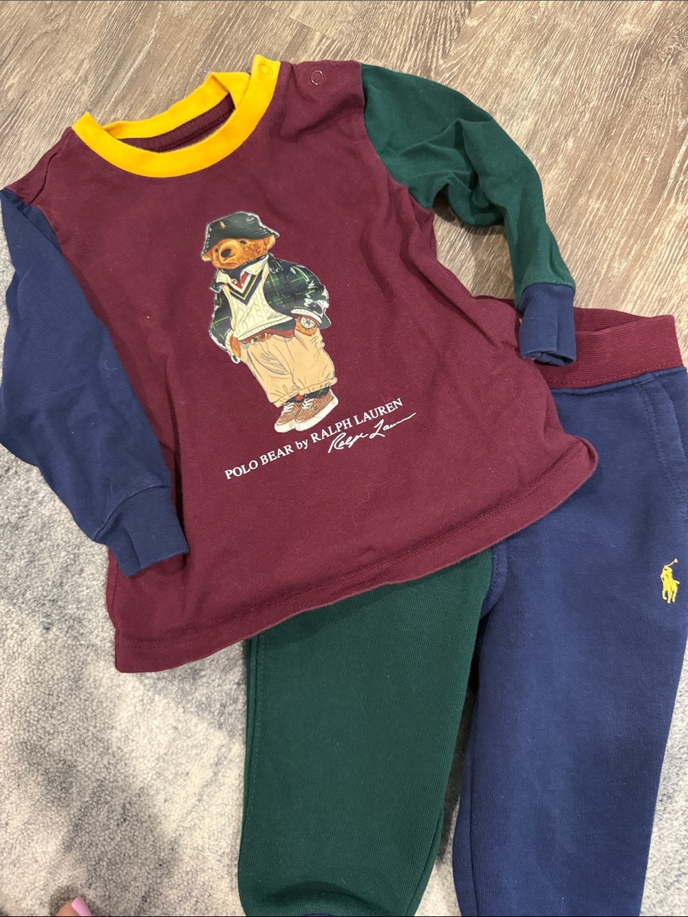 Ralph Lauren Colorblock Polo Bear Kids set- Burgundy/Green/Navy/Yellow